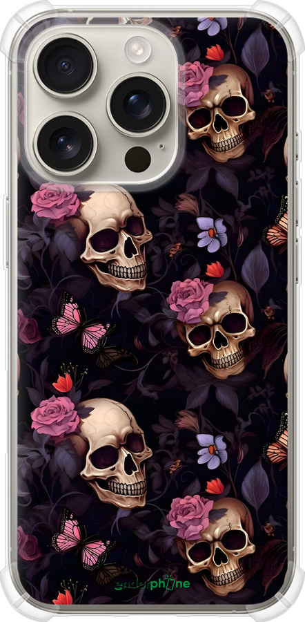 Силіконовий протиударний с посиленими кутами чехол Черепи та троянди для Apple iPhone 16 Pro - 6316sp-3708 изображение 