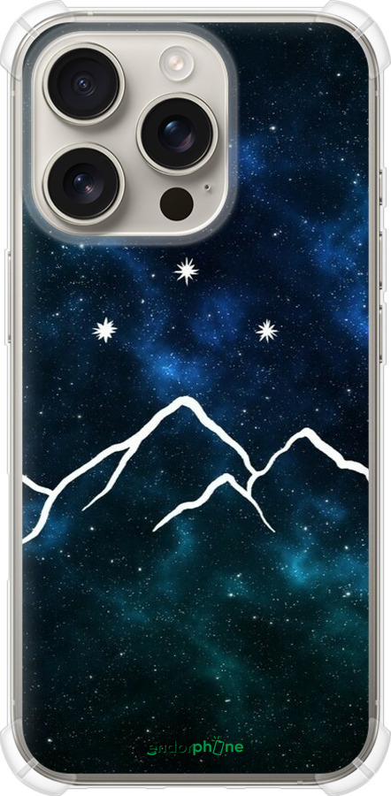 Силикон с усиленными углами чехол Горы и звезды нарисованы на фоне галактики для Apple iPhone 16 Pro - 6490sp-3708 изображение 