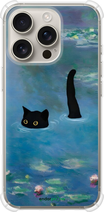 Силикон с усиленными углами чехол С изображением кота и водяной лилии Monet для Apple iPhone 16 Pro - 6519sp-3708 изображение 