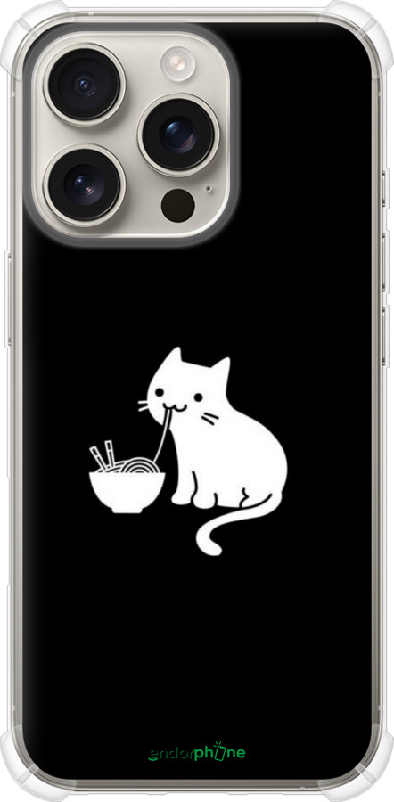 Силикон с усиленными углами чехол С милым котом на черном фоне для Apple iPhone 16 Pro - 6528sp-3708 изображение 