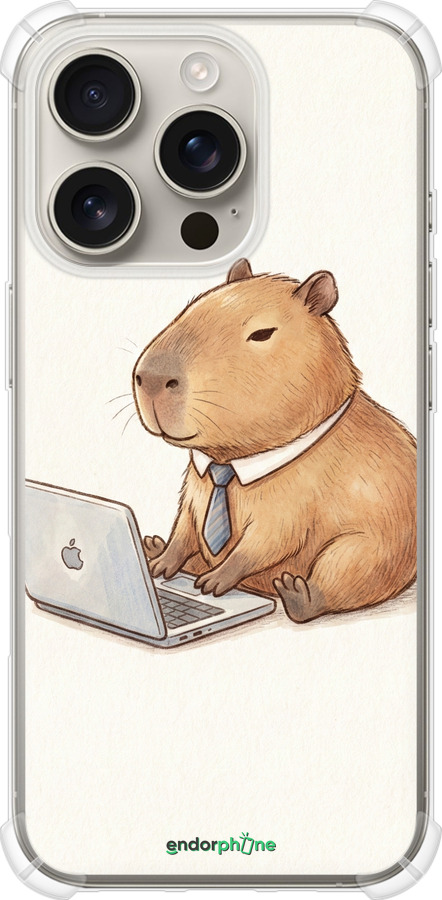 Силіконовий протиударний с посиленими кутами чехол Funny Capybara CEO Working для Apple iPhone 16 Pro - 6777sp-3708 изображение 