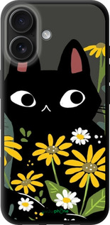 TPU чехол Черный кот с цветами для Apple iPhone 16 - 6448b-3709 изображение 