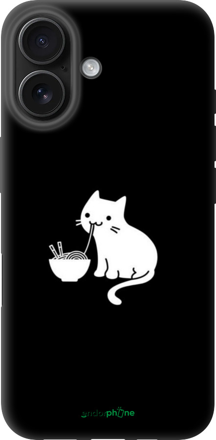 TPU чехол С милым котом на черном фоне для Apple iPhone 16 - 6528b-3709 изображение 