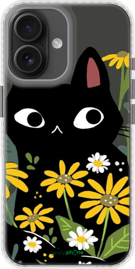 Чехол Bumper чехол Черный кот с цветами для Apple iPhone 16 - 6448pc-3709 изображение 
