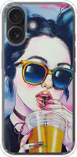 Силикон с усиленными углами чехол Арт-девушка в очках для Apple iPhone 16 - 3994sp-3709 изображение 
