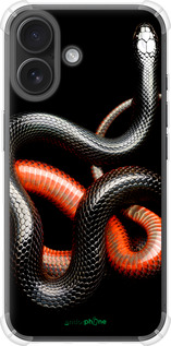 Силикон с усиленными углами чехол Красно-черная змея на черном фоне для Apple iPhone 16 - 4063sp-3709 изображение 