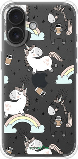 Силикон с усиленными углами чехол Единорог и кофе для Apple iPhone 16 - 4661sp-3709 изображение 