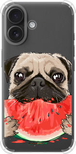 Силикон с усиленными углами чехол Мопс и арбуз для Apple iPhone 16 - 4665sp-3709 изображение 