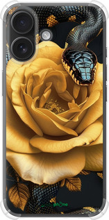 Силикон с усиленными углами чехол Black snake and golden rose для Apple iPhone 16 - 6068sp-3709 изображение 