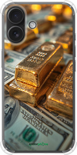 Силіконовий протиударний с посиленими кутами чехол Злитки та долари для Apple iPhone 16 - 6105sp-3709 изображение 