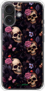 Силикон с усиленными углами чехол Черепа и розы для Apple iPhone 16 - 6316sp-3709 изображение 