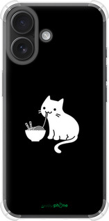 Силикон с усиленными углами чехол С милым котом на черном фоне для Apple iPhone 16 - 6528sp-3709 изображение 