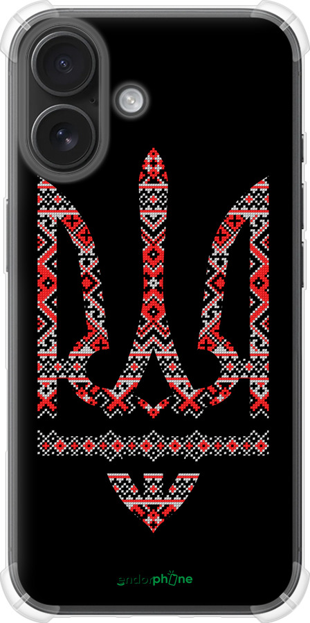Силіконовий протиударний с посиленими кутами чехол Герб - вишиванка на чорному фоні для Apple iPhone 16 - 1196sp-3709 изображение 