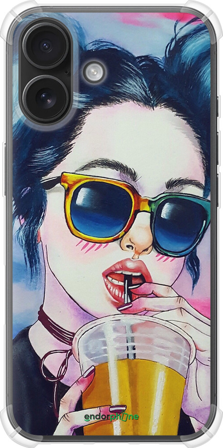 Силикон с усиленными углами чехол Арт-девушка в очках для Apple iPhone 16 - 3994sp-3709 изображение 