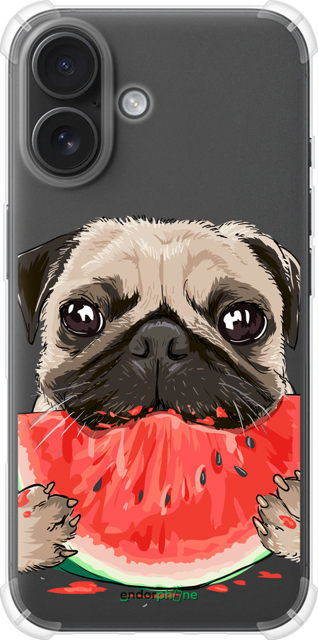 Силикон с усиленными углами чехол Мопс и арбуз для Apple iPhone 16 - 4665sp-3709 изображение 