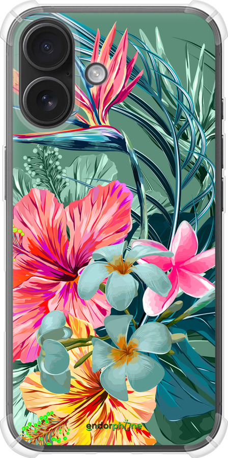 Силикон с усиленными углами чехол Тропические цветы v1 для Apple iPhone 16 - 4667sp-3709 изображение 