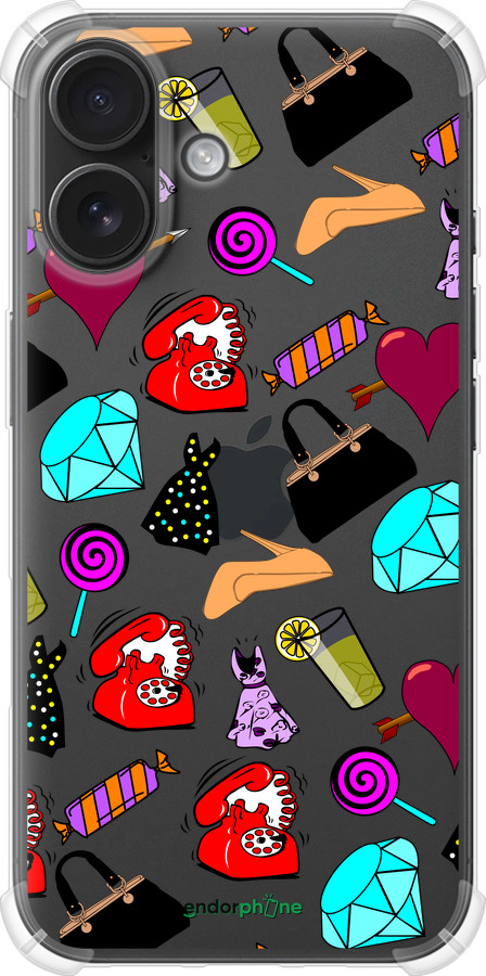 Силикон с усиленными углами чехол stickers для Apple iPhone 16 - 4757sp-3709 изображение 