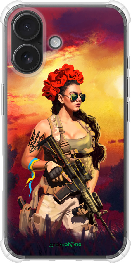 Силіконовий протиударний с посиленими кутами чехол Українка зі зброєю  для Apple iPhone 16 - 5316sp-3709 изображение 