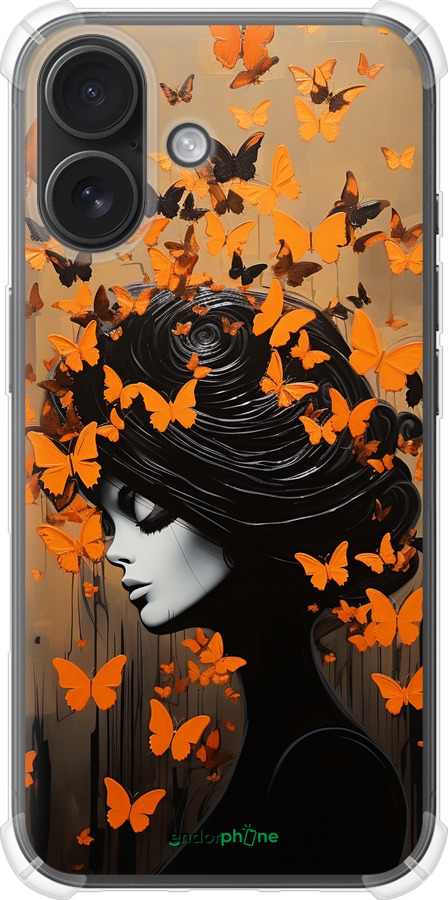 Силіконовий протиударний с посиленими кутами чехол Чохол для телефону Дівчина з помаранчевими метеликами для Apple iPhone 16 - 5940sp-3709 изображение 