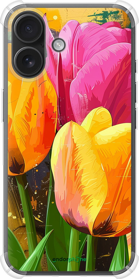 Силикон с усиленными углами чехол Нарисованные тюльпаны для Apple iPhone 16 - 5990sp-3709 изображение 