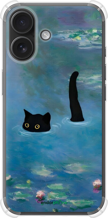 Силикон с усиленными углами чехол С изображением кота и водяной лилии Monet для Apple iPhone 16 - 6519sp-3709 изображение 