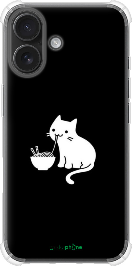 Силикон с усиленными углами чехол С милым котом на черном фоне для Apple iPhone 16 - 6528sp-3709 изображение 