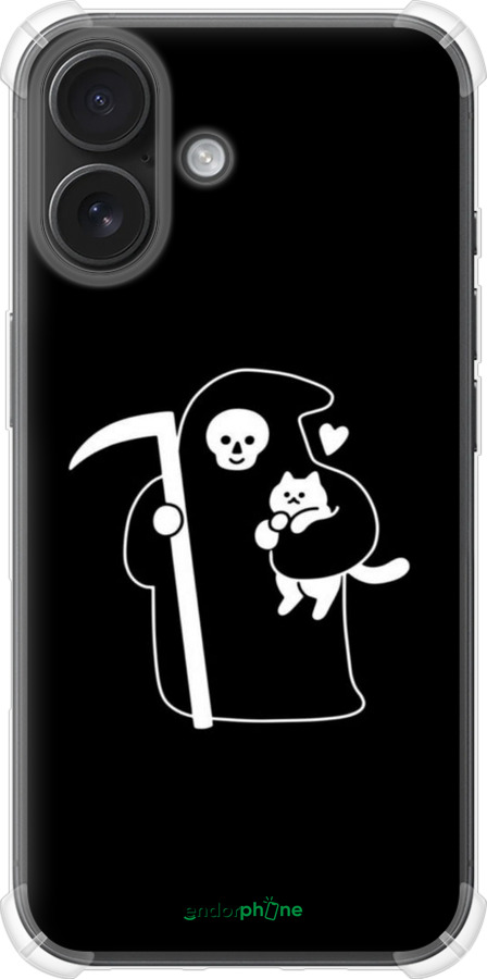 Силикон с усиленными углами чехол Минималистичный арт: смерть и кошка для Apple iPhone 16 - 6529sp-3709 изображение 