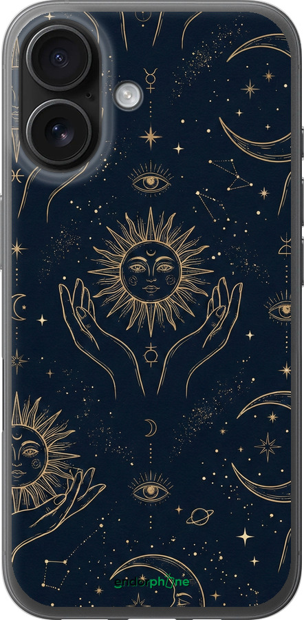 Силіконовий чехол Celestial Harmony: Sun & Moon Gold Mystic Pattern для Apple iPhone 16 - 6778u-3709 изображение 