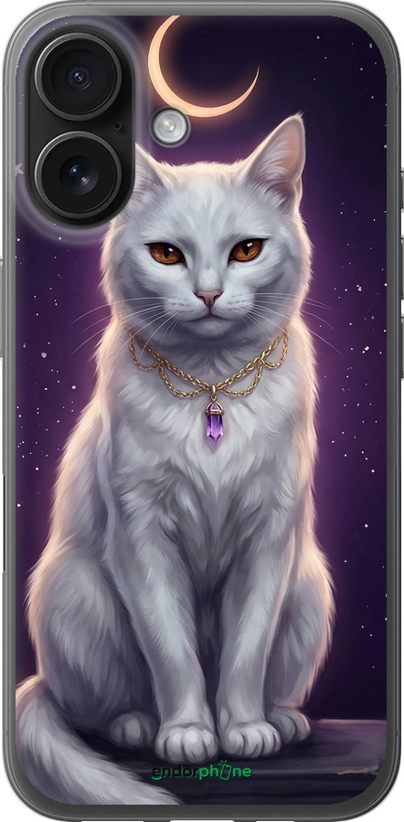 Силиконовый чехол Mystic White Cat Gothic Dark Purple Gold для Apple iPhone 16 - 6805u-3709 изображение 
