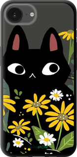 TPU чехол Черный кот с цветами для Apple iPhone 16e - 6448b-3971 изображение 