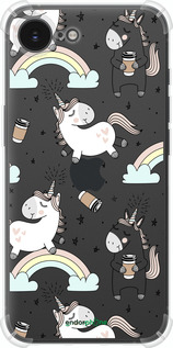 Силикон с усиленными углами чехол Единорог и кофе для Apple iPhone 16e - 4661sp-3971 изображение 