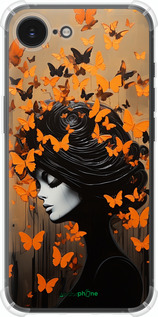 Силикон с усиленными углами чехол Чехол для телефона Девушка с оранжевыми бабочками для Apple iPhone 16e - 5940sp-3971 изображение 