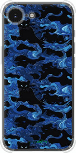 Силикон с усиленными углами чехол Абстрактный узор черных котов на синем фоне для Apple iPhone 16e - 6525sp-3971 изображение 