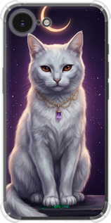 Силикон с усиленными углами чехол Mystic White Cat Gothic Dark Purple Gold для Apple iPhone 16e - 6805sp-3971 изображение 