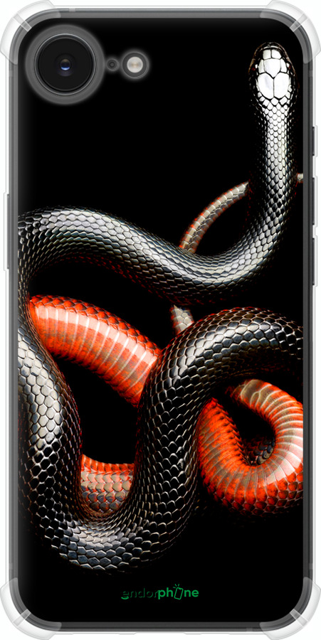 Силикон с усиленными углами чехол Красно-черная змея на черном фоне для Apple iPhone 16e - 4063sp-3971 изображение 