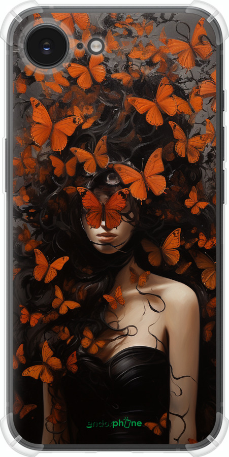 Силіконовий протиударний с посиленими кутами чехол Дівчина з помаранчевими метеликами для Apple iPhone SE 4 - 5941sp-3652 изображение 