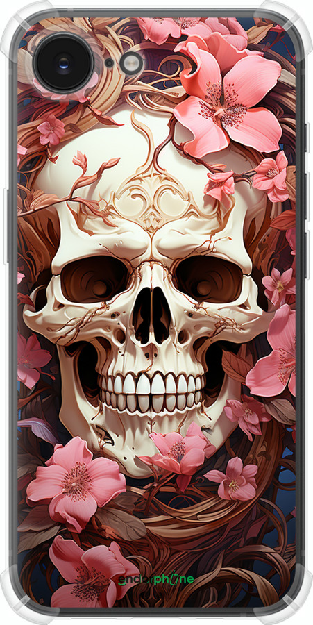 Силіконовий протиударний с посиленими кутами чехол Череп у рожевих квітах для Apple iPhone SE 4 - 5965sp-3652 изображение 