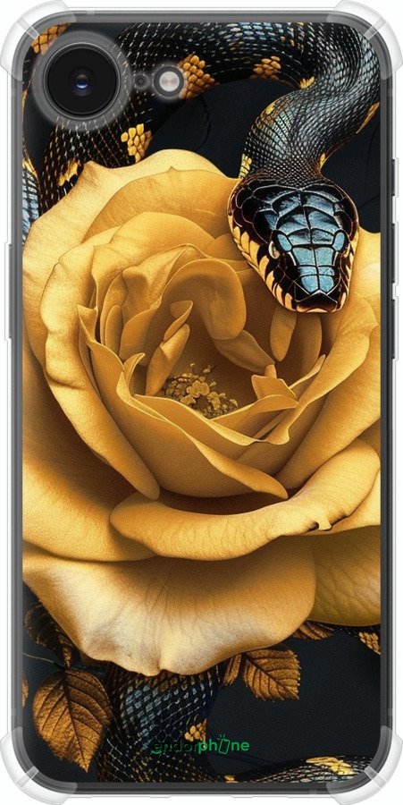 Силіконовий протиударний с посиленими кутами чехол Black snake and golden rose для Apple iPhone 16e - 6068sp-3971 изображение 