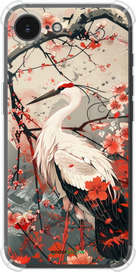 Силикон с усиленными углами чехол Аист в цвету сакуры для Apple iPhone 16e - 6109sp-3971 изображение 