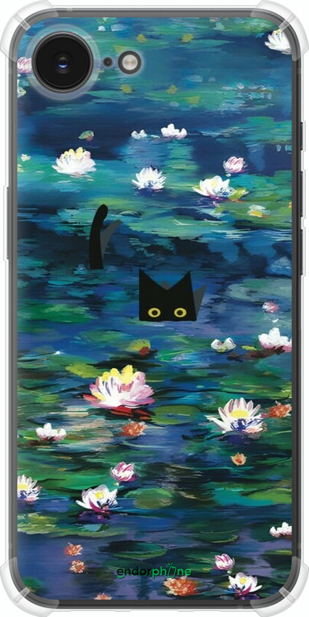 Силикон с усиленными углами чехол із зображенням водяних лілій та кішок для Apple iPhone 16e - 6257sp-3971 изображение 