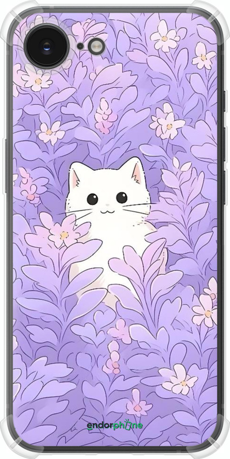 Силіконовий протиударний с посиленими кутами чехол Котик в цветах для Apple iPhone SE 4 - 6390sp-3652 изображение 