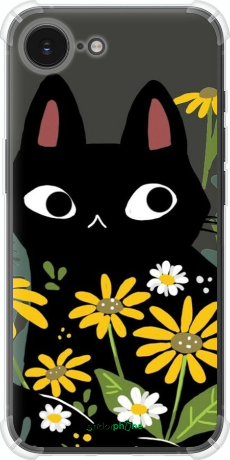Силіконовий протиударний с посиленими кутами чехол Чорний кіт з квітами для Apple iPhone SE 4 - 6448sp-3652 изображение 