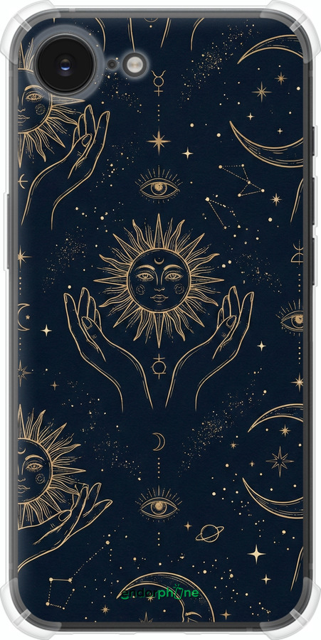 Силикон с усиленными углами чехол Celestial Harmony: Sun & Moon Gold Mystic Pattern для Apple iPhone SE 4 - 6778sp-3652 изображение 