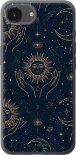 Силиконовый чехол Celestial Harmony: Sun & Moon Gold Mystic Pattern для Apple iPhone 16e - 6778u-3971 изображение 