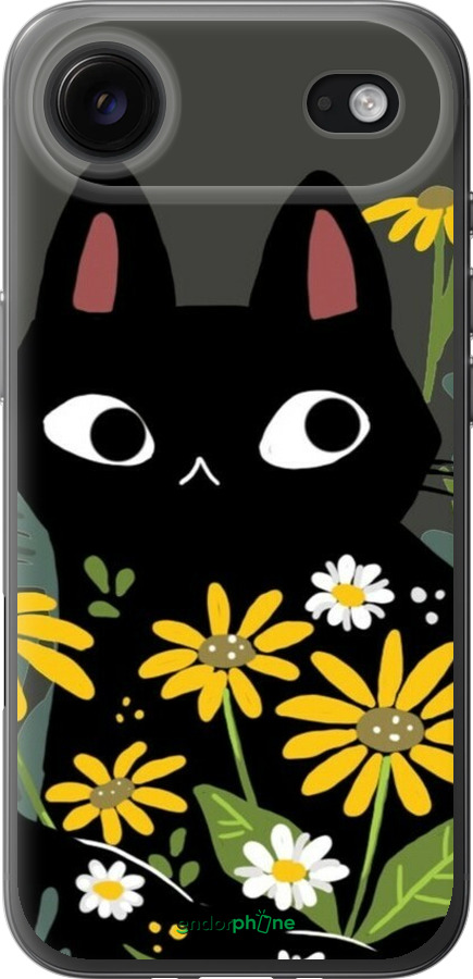 Силиконовый чехол Черный кот с цветами для Apple iPhone 17 AIR - 6448u-4032 изображение 