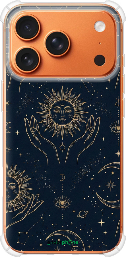 Силикон с усиленными углами чехол Celestial Harmony: Sun & Moon Gold Mystic Pattern для Apple iPhone 17 PRO MAX - 6778sp-4029 изображение 