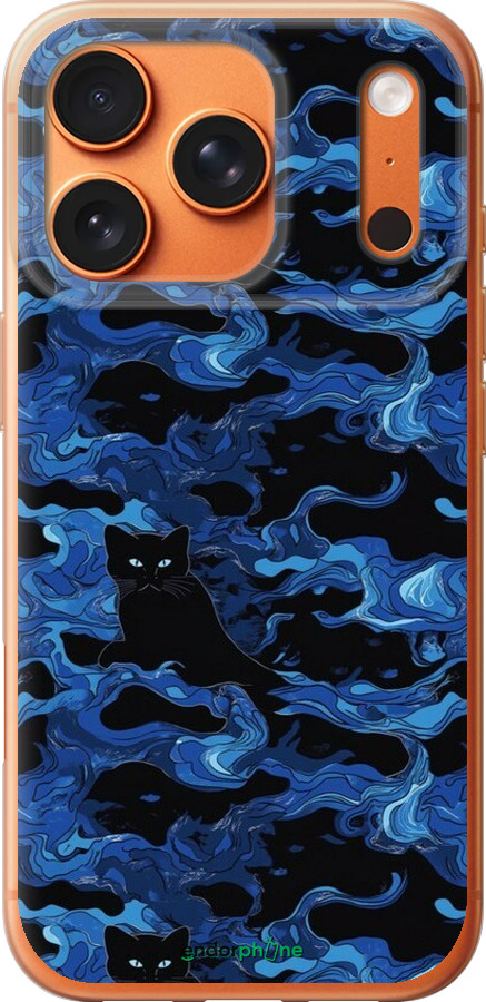 Силиконовый чехол Абстрактный узор черных котов на синем фоне для Apple iPhone 17 PRO MAX - 6525u-4029 изображение 