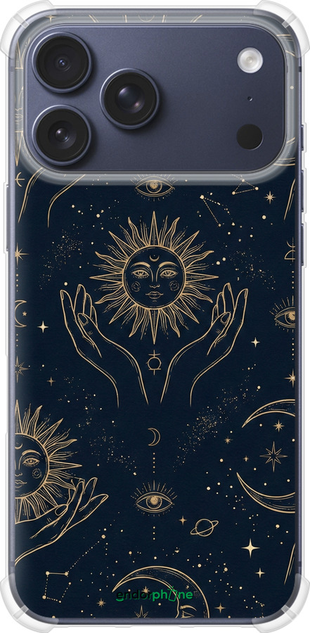 Силикон с усиленными углами чехол Celestial Harmony: Sun & Moon Gold Mystic Pattern для Apple iPhone 17 PRO - 6778sp-4030 изображение 