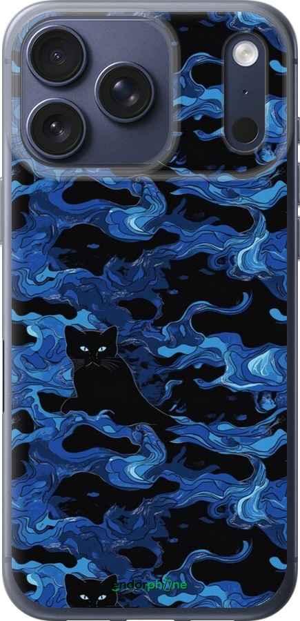 Силиконовый чехол Абстрактный узор черных котов на синем фоне для Apple iPhone 17 PRO - 6525u-4030 изображение 