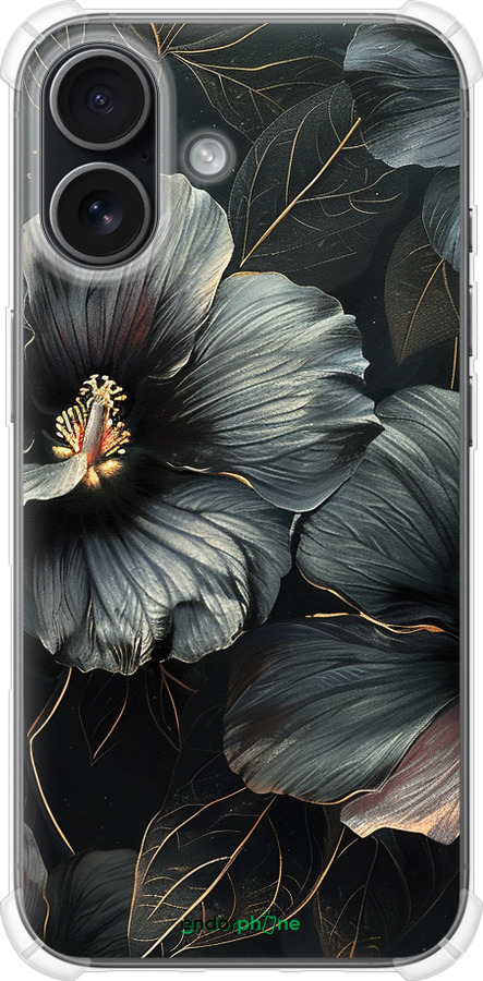 Силикон с усиленными углами чехол Черные цветы для Apple iPhone 17 - 6031sp-4031 изображение 